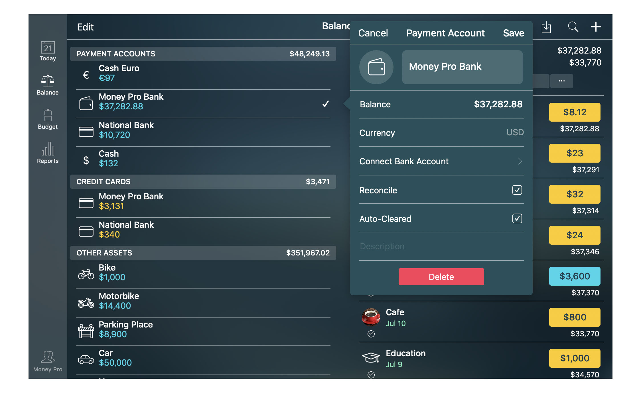 Money Pro - Accounts - Details - Mac